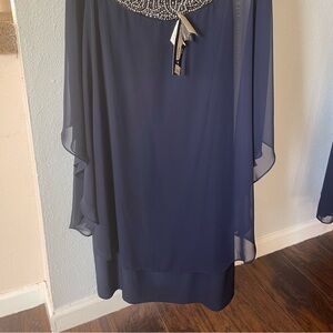 Escape navy blue chiffon overlay dress. Size 18